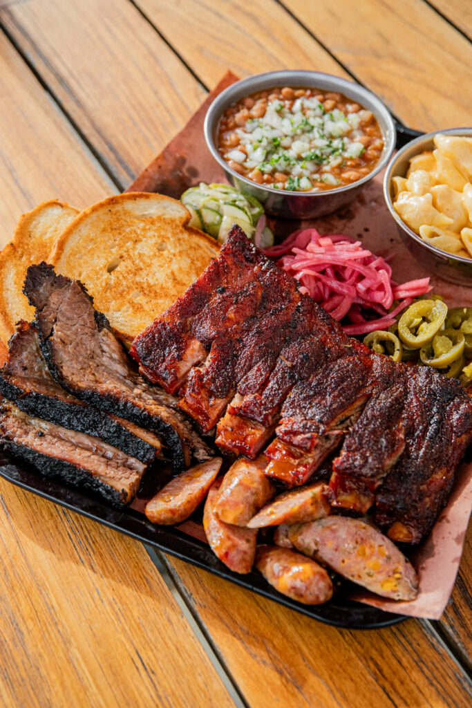 Texas-style barbecue tray food photography